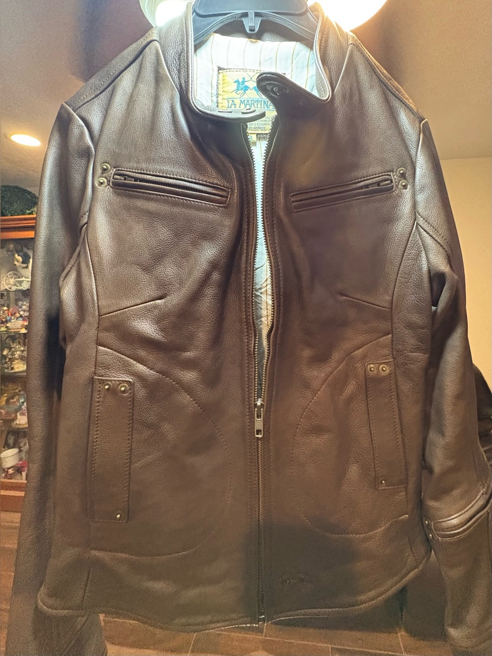 La Martina Argentina Women’s vintage Brown Leather Moto Jacket retail $800 Sz 4